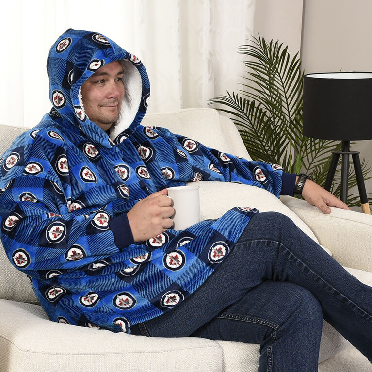 NHL Winnipeg Jets Oversized Wearable Sherpa Hooded Blanket, One Size Fits Most