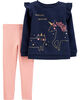 Ensemble 2 pièces haut en molleton à licorne et legging rayé Carter's - marine, 12 mois