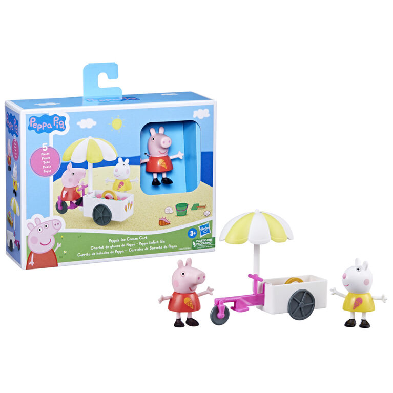 Peppa Pig, Chariot de glaces de Peppa avec 2 figurines et 3 accessoires  thématiques, jouets pour enfants