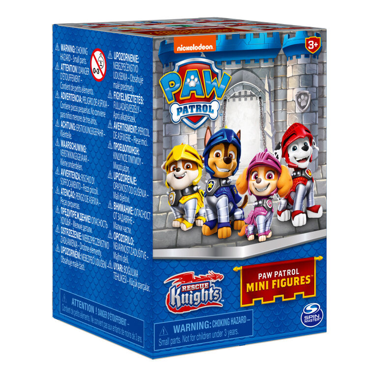 PAW Patrol, Rescue Knights Mini-figurine surprise à collectionner de 5,1 cm avec une boîte tour de château (plusieurs modèles disponibles)