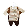 Baby Mode 3 Piece French Terry Jogger Set: Brown Stripe 6-9M