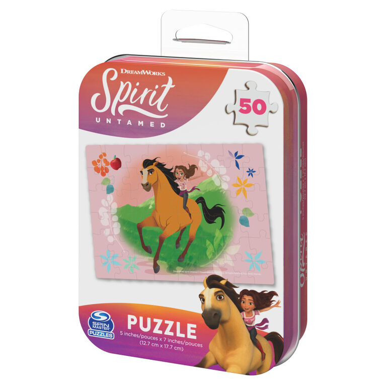 DreamWorks, Spirit Untamed 50-Piece Jigsaw Puzzle Easy Colorful Lucky Horse Themed Movie Merch in Tin Box Package