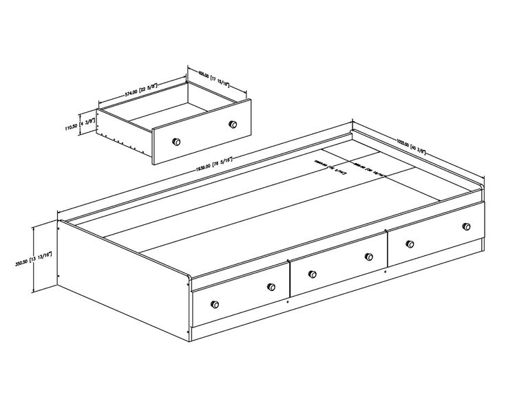 Little Smileys Mates Bed with 3 Drawers- Pure White