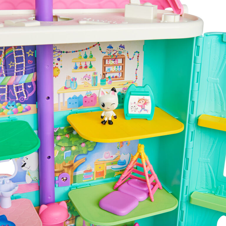 Gabby et la maison magique – Maison de poupées Purrfect Dollhouse avec 2  figurines, 8 meubles, 3 accessoires, 2 boîtes surprises et sons