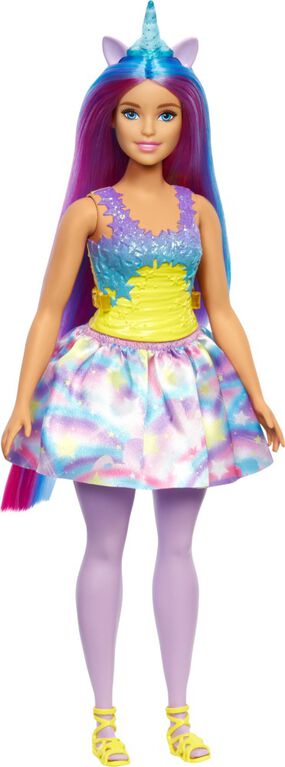 Barbie Dreamtopia Unicorn Doll (Curvy, Blue and Purple Hair), With Skirt, Removable Unicorn Tail and Headband