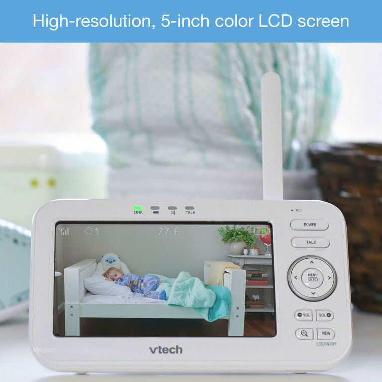 VTech VM5261 - Moniteur vidéo à vue panoramique et inclinaison de 5 po avec objectif grand angle et standard.