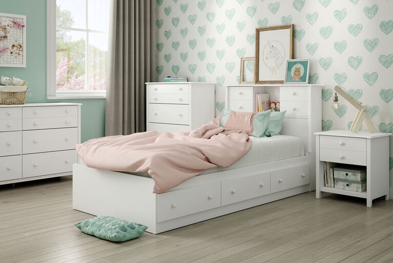 Little Smileys Mates Bed with 3 Drawers- Pure White