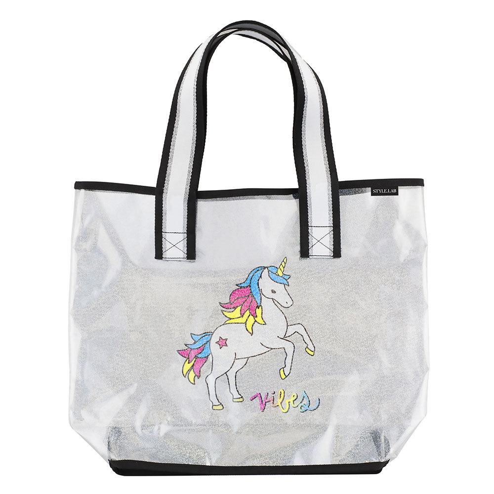 Transparent Holographic Tote Good Vibes Unicorn English Edition
