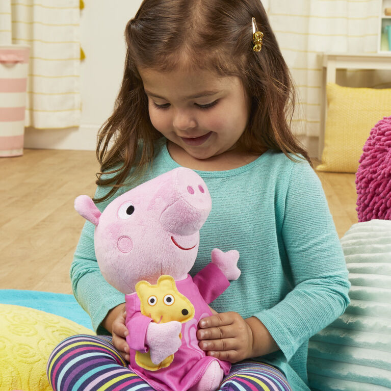 Peppa Pig Peluche Peppa berceuse, peluche de 28 cm avec ourson - Édition anglaise