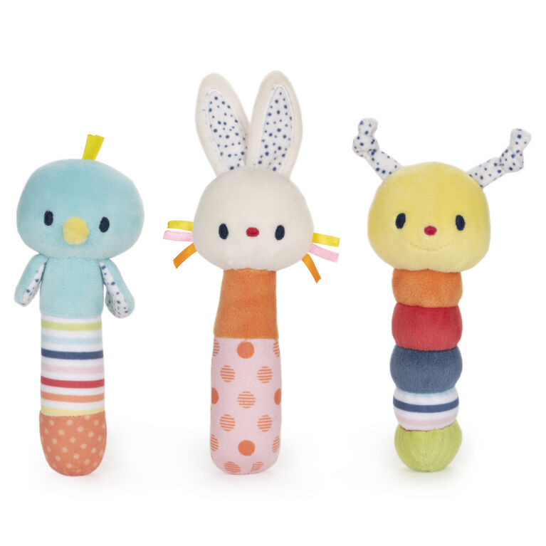 Baby GUND Tinkle Crinkle Bunny Stick Rattle, Sensory Stimulating Plush Baby Rattle, 5.5"