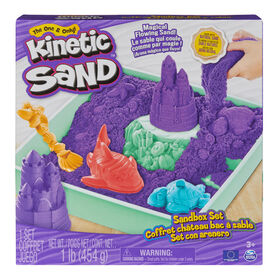 Kinetic Sand, Coffret Bac à sable - 1 par commande, la couleur peut varier (Chacun vendu séparément, sélectionné au hasard) 454 g de sable, bac à sable, 4 moules et outils, jouets sensoriels