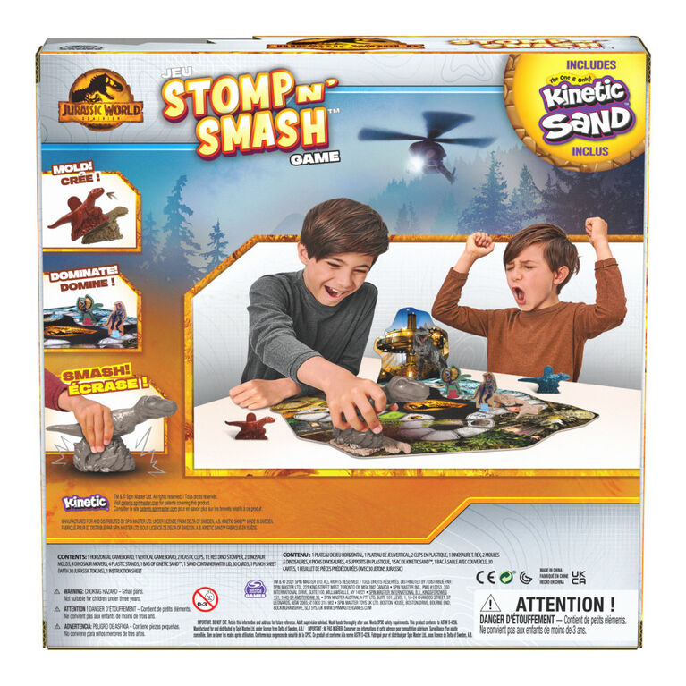 Jurassic World Dominion, Stomp N' Smash Board Game Sensory Dinosaur Toy with Kinetic Sand