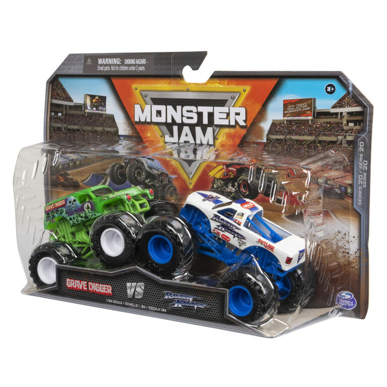 Monster Jam, Official Grave Digger Vs. Razin Kane Die-Cast Monster Trucks, 1:64 Scale