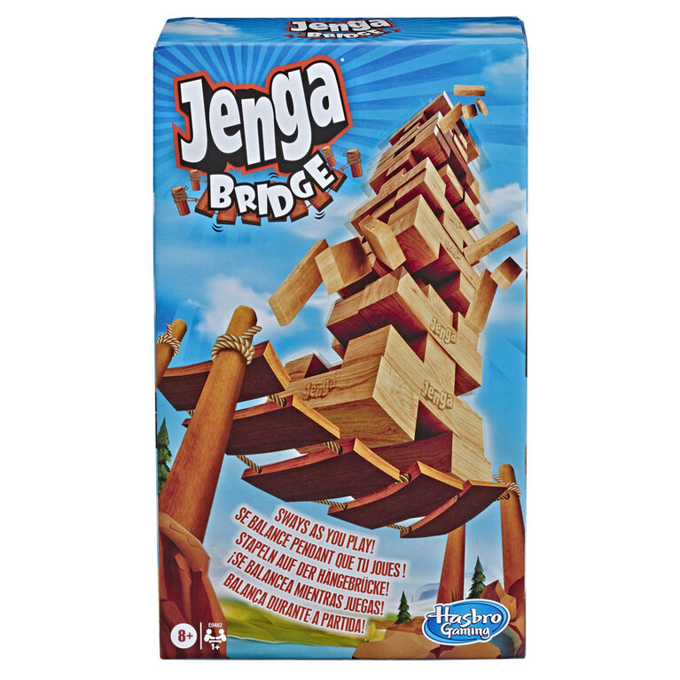 Jenga Bridge avec blocs de bois à empiler, tour instable