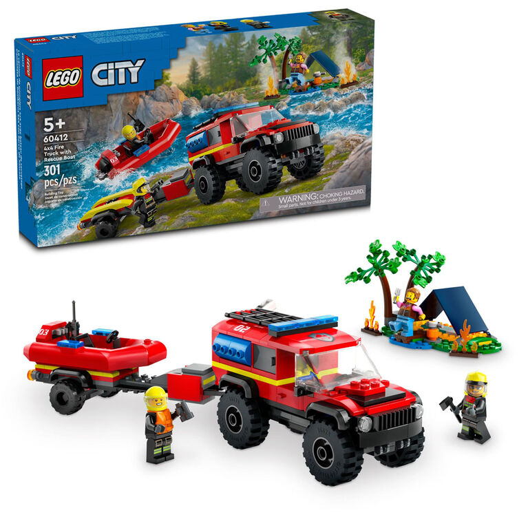 Jouet LEGO City Le camion de pompiers 4x4 avec bateau de sauvetage 60412