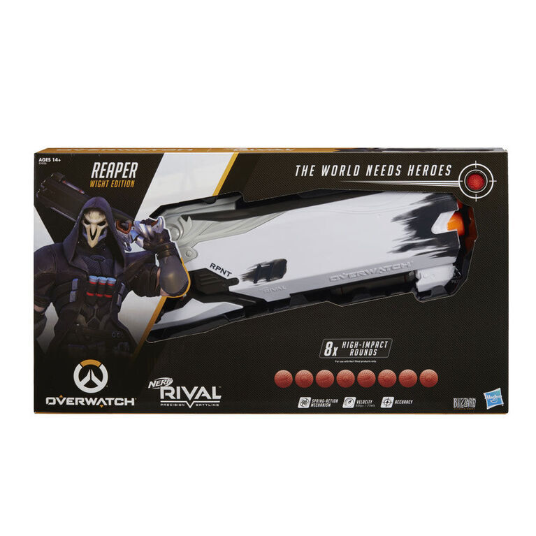 Foudroyeur Overwatch Faucheur Edition Blanc Linceul Nerf Rival Avec 8 Balles Overwatch Nerf Rival Toys R Us Canada