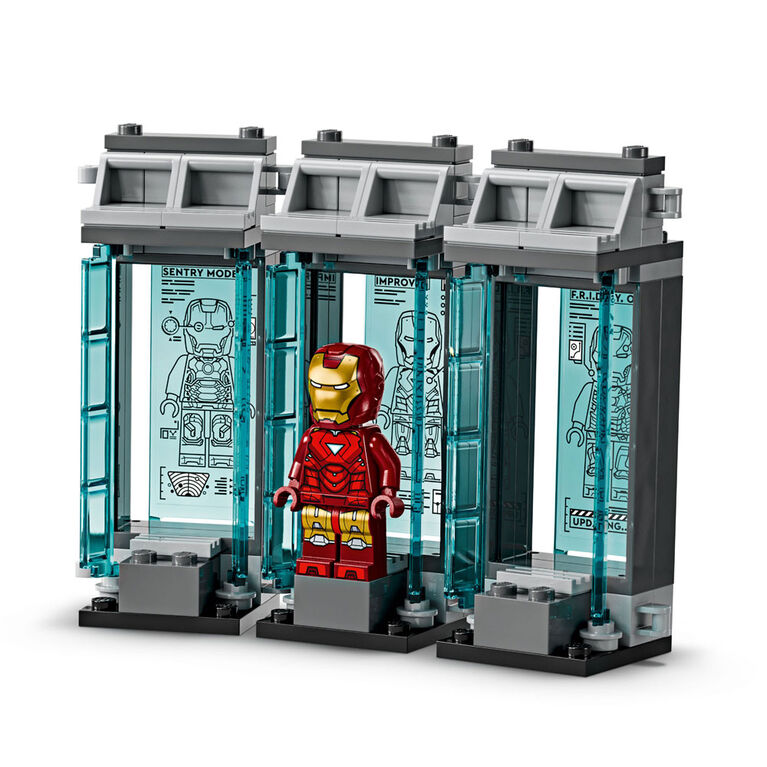 LEGO Marvel Le laboratoire d'Iron Man : la salle des armures, Ensemble de construction de superhéros avec figurines 76315