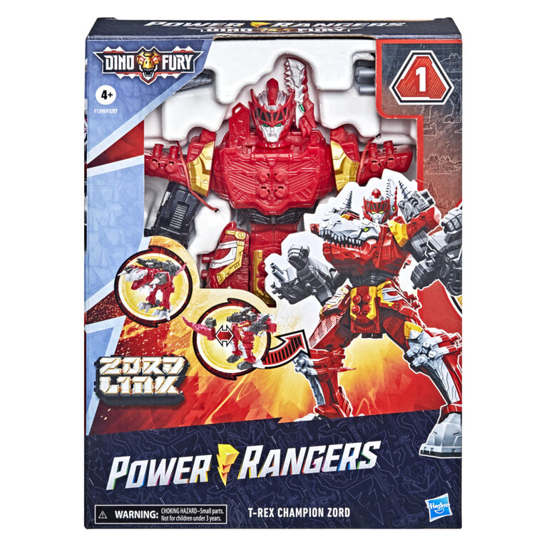 Power Rangers Dino Fury T-Rex Champion Zord, Morphing Dino Robot Zord with Zord Link Mix-and-Match Custom Build System