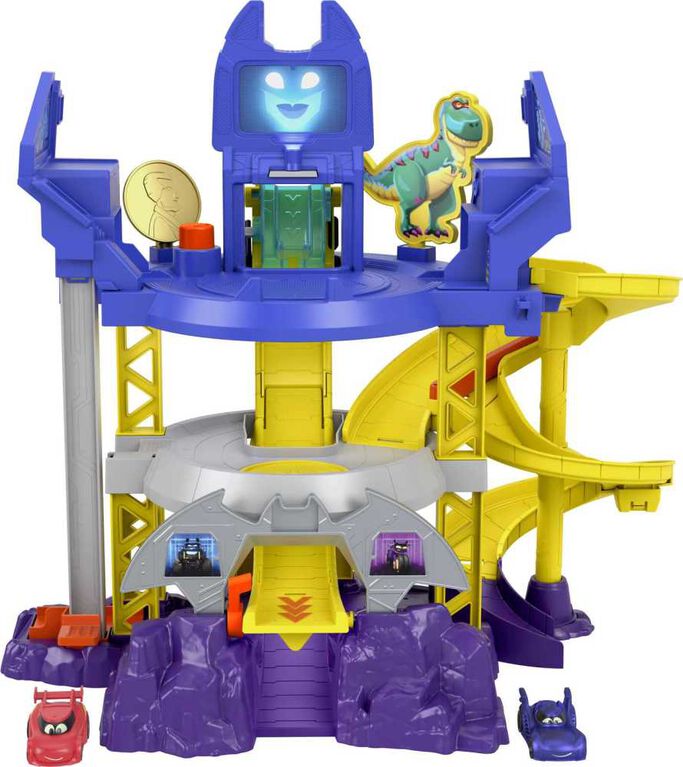 Fisher-Price DC Batwheels Launch and Race Batcave Track Playset with Lights Sounds and 2 Toy Cars