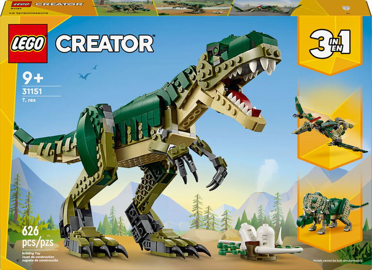 LEGO Creator 3in1 T. rex Dinosaur Toy for Kids to Rebuild into a Triceratops or Pterodactyl 31151