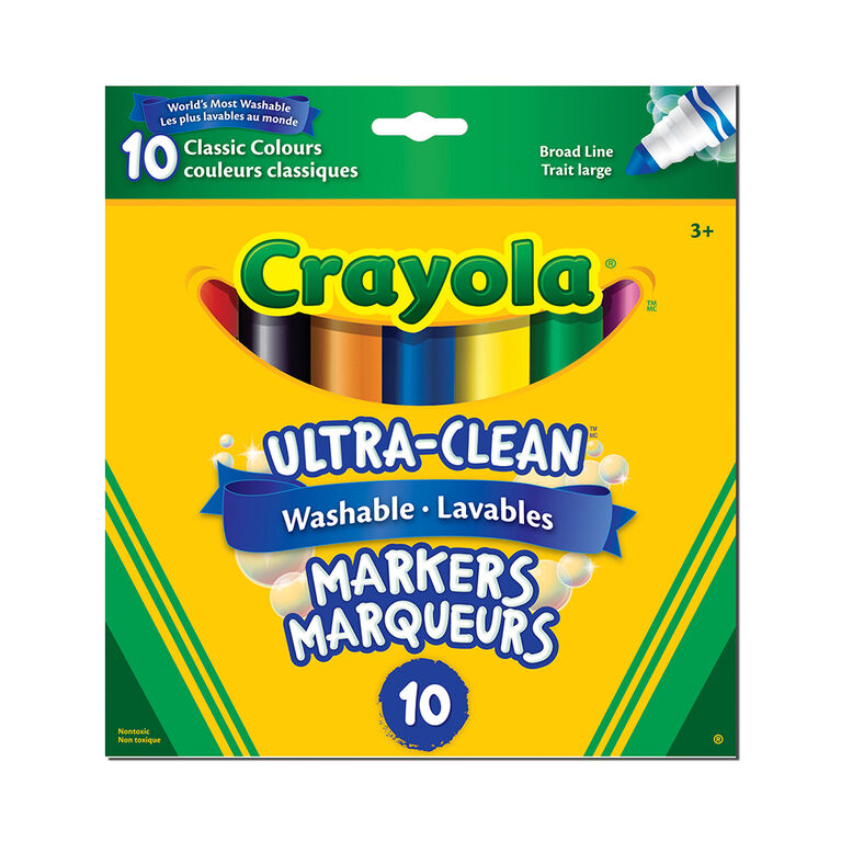 Crayola Ultra-Clean Washable Broad Line Markers, Classic Colours, 10 Count
