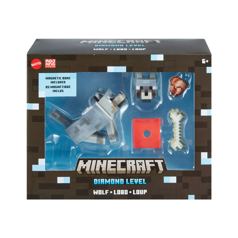 Minecraft Diamond Wolf Action Figure with Accessories, 5.5-inch Toy Collectible