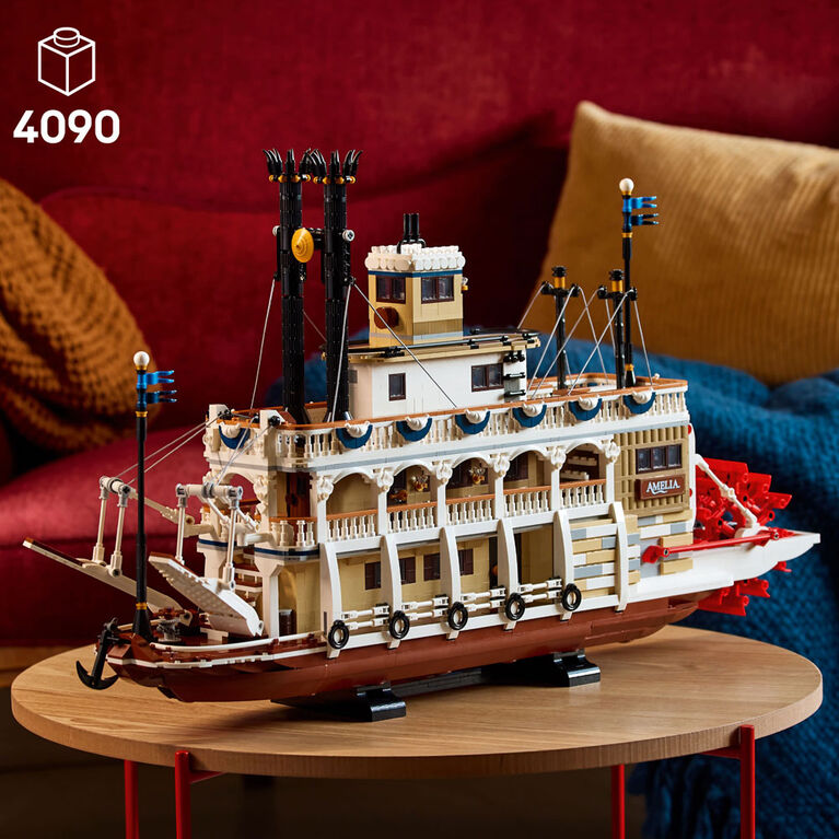 LEGO Ideas Le Bateau à Vapeur Fluvial, Décor Nautique pour la Maison, Ensemble de Bateau à Collectionner, Cadeau de Voyage 21356