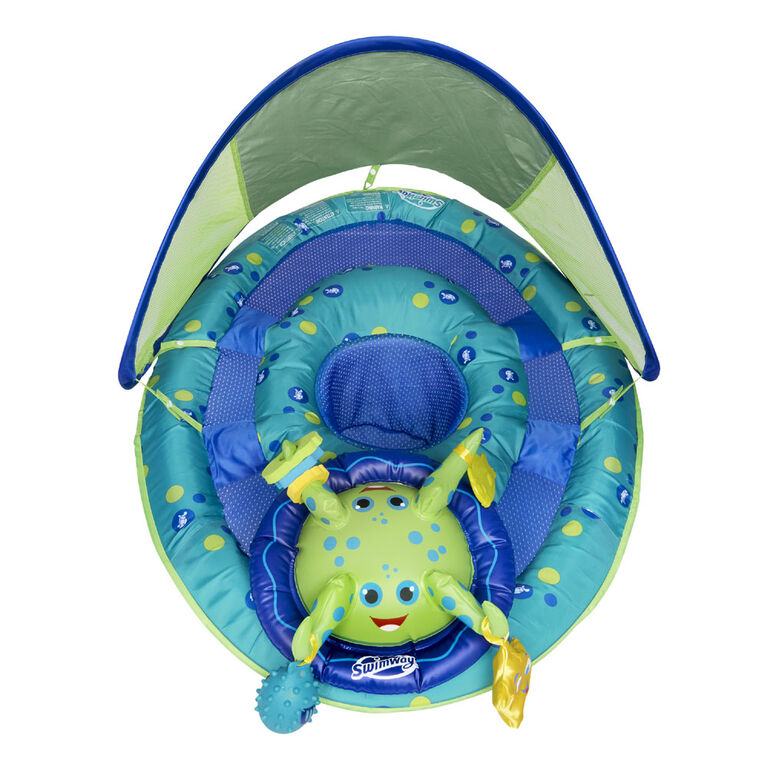 SwimWays Baby Spring Float Activity Center with Canopy - Inflatable Float for Children with Interactive Toys and UPF Sun Protection - Blue/Green Octopus