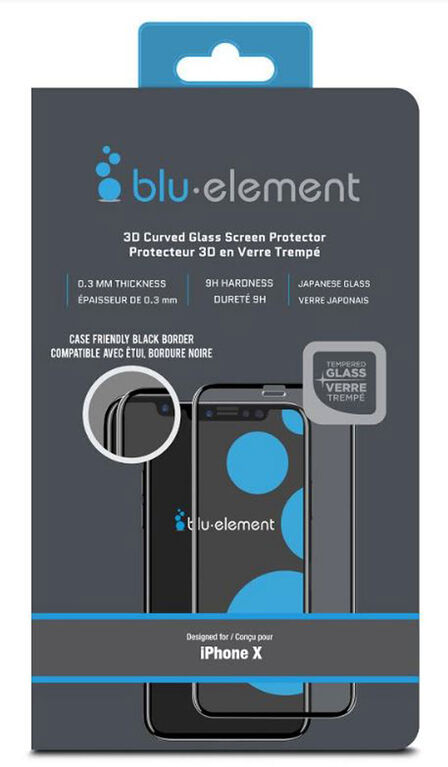 Blu Element 3D Curved Glass Case Friendly pour iPhone Xs / X Noir (BTIPH8CE)