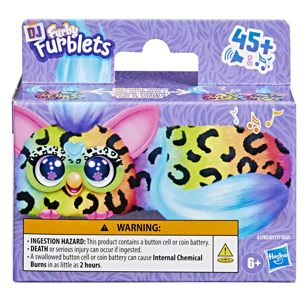 Furby DJ Furblets Rain-Bow-Kat Mini Electronic Plush Toy with Funny Stretchable Sound Effects & Music, Speaks Furbish, Multicolor