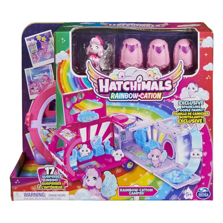 Hatchimals CollEGGtibles, Transforming Rainbow-cation Camper Toy Car with 6 Exclusive Characters, 10 Accessories