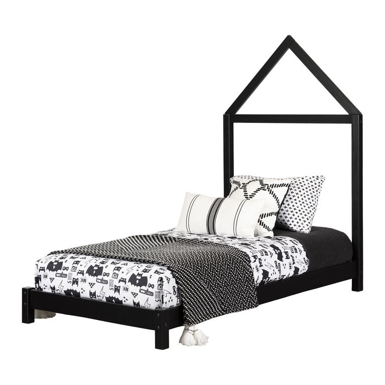 Sweedi Lit avec tête de lit maison Simple Noir mat