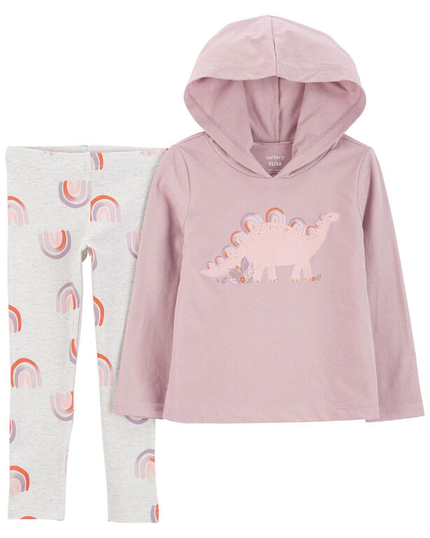 Ensemble 2 pièces haut à capuchon à imprimé de dinosaure et legging mauve Carter’s