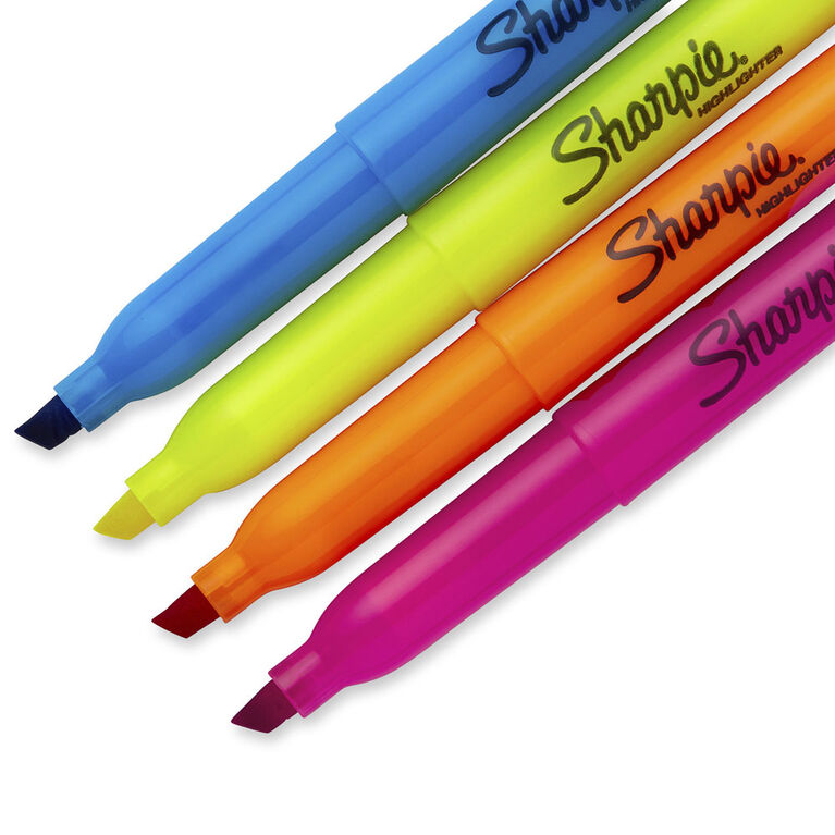 Surligneurs de poche Sharpie, pointe biseautée fine, couleurs assorties, 4 unités