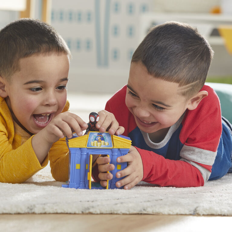 Marvel Spidey and His Amazing Friends City Blocks Miles Morales: Spider-Man City Bank, Kids Playset with Action Figure