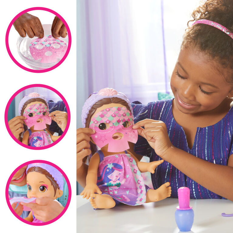 Baby Alive Glam Spa Baby Doll, Mermaid, Color Reveal Nails and Makeup, 12.6-Inch Waterplay Toy