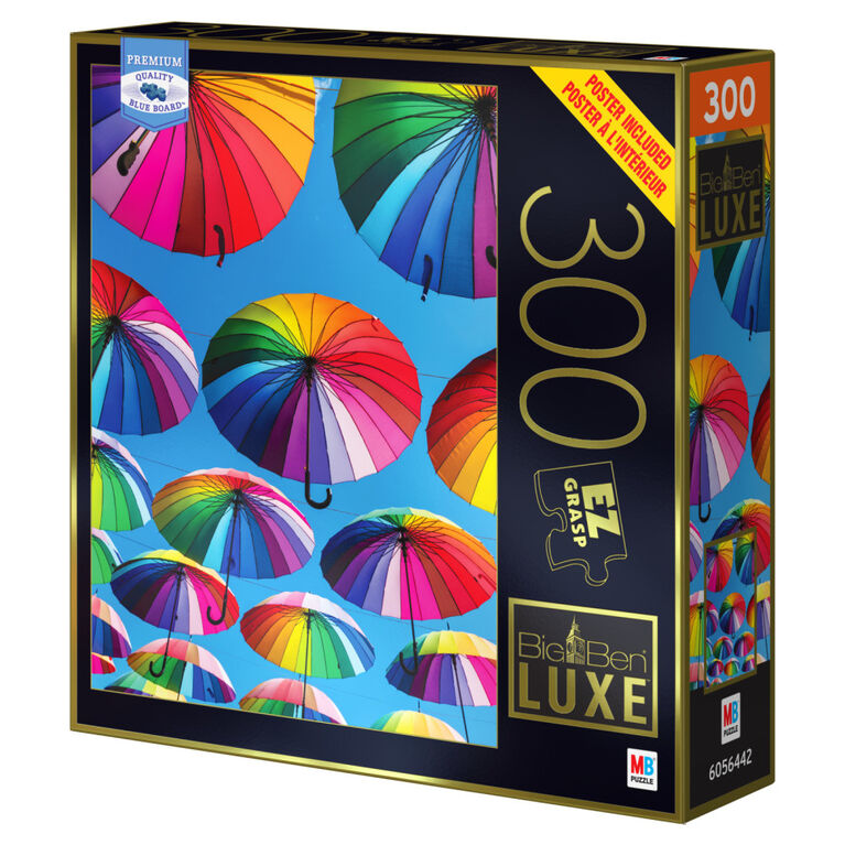 Big Ben Milton Bradley 300-Piece Luxe Jigsaw Puzzle, Rainbow Umbrellas