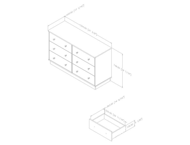 Litchi 6-Drawer Double Dresser- Pure White