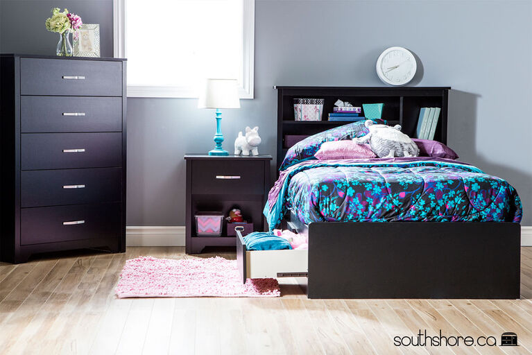 South Shore Fusion Twin Mates Bed (39") with 3 Drawers, Pure Black