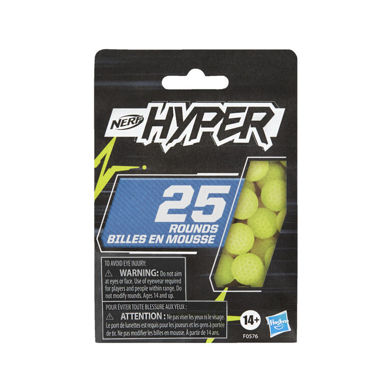 Nerf Hyper, recharge de 25 billes en mousse, officielles pour utiliser avec les blasters Nerf Hyper