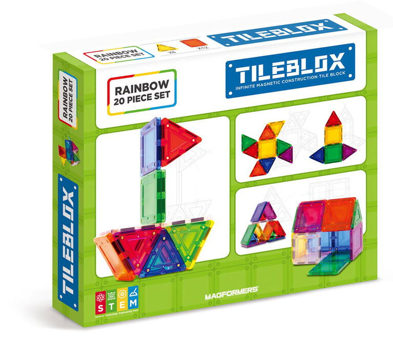 Magformers Tileblox Rainbow 20 Piece Magnetic Construction Set - styles may vary - English Edition