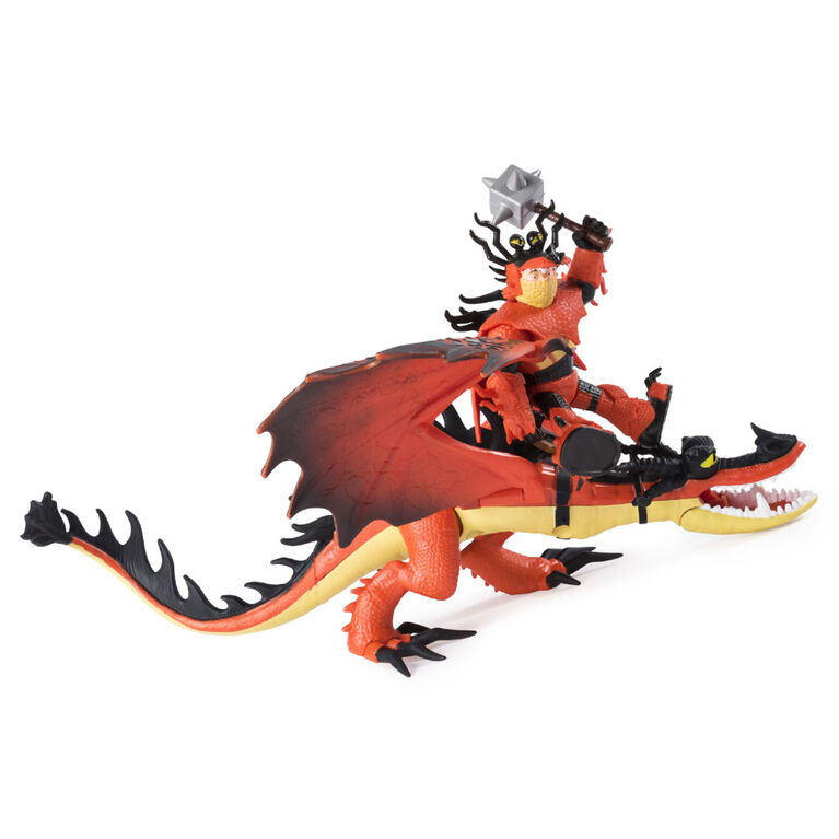 How To Train Your Dragon, Krochefer et Rustik le Morveux, dragon avec figurine Viking en armure.