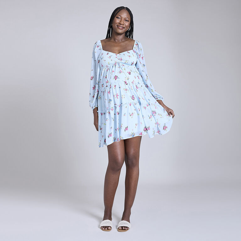 Motherhood Long Sleeve Centre Front Tiered Babydoll Dress