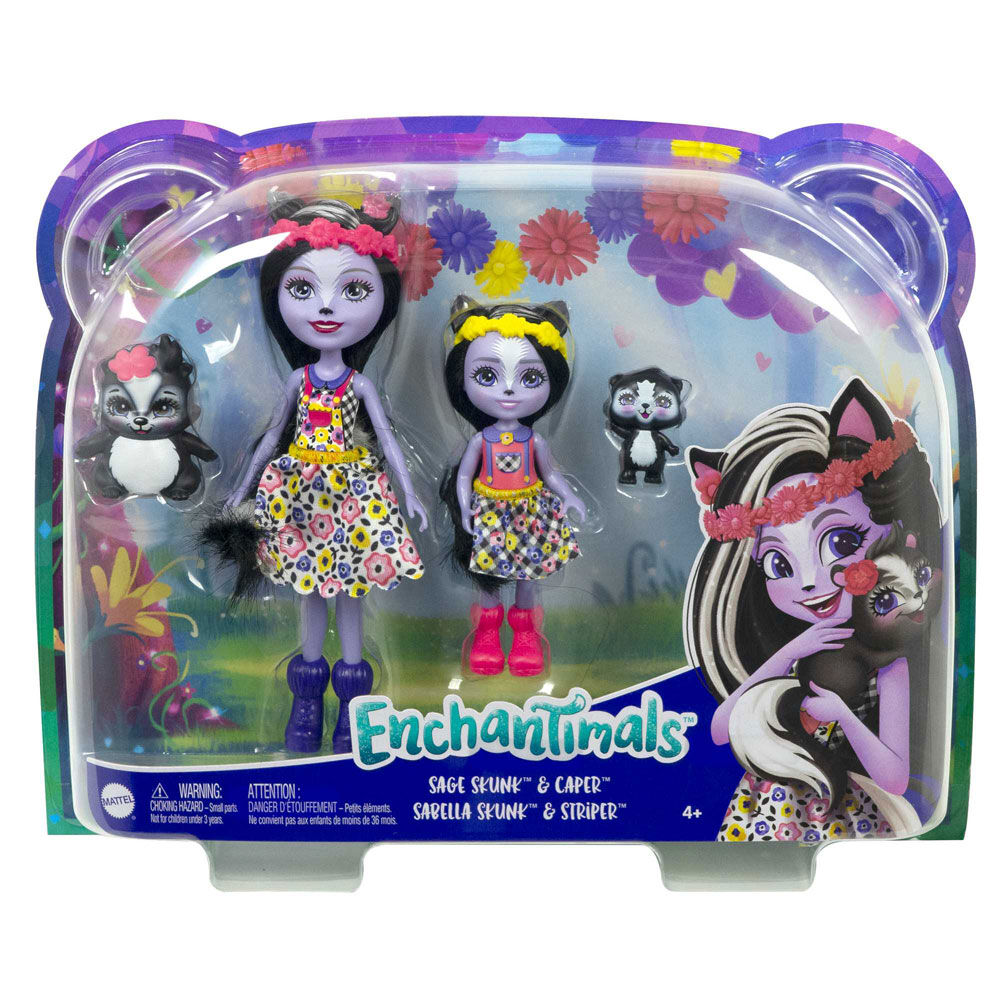 Enchantimals Sage Skunk Caper Sister Dolls and Sabella Skunk