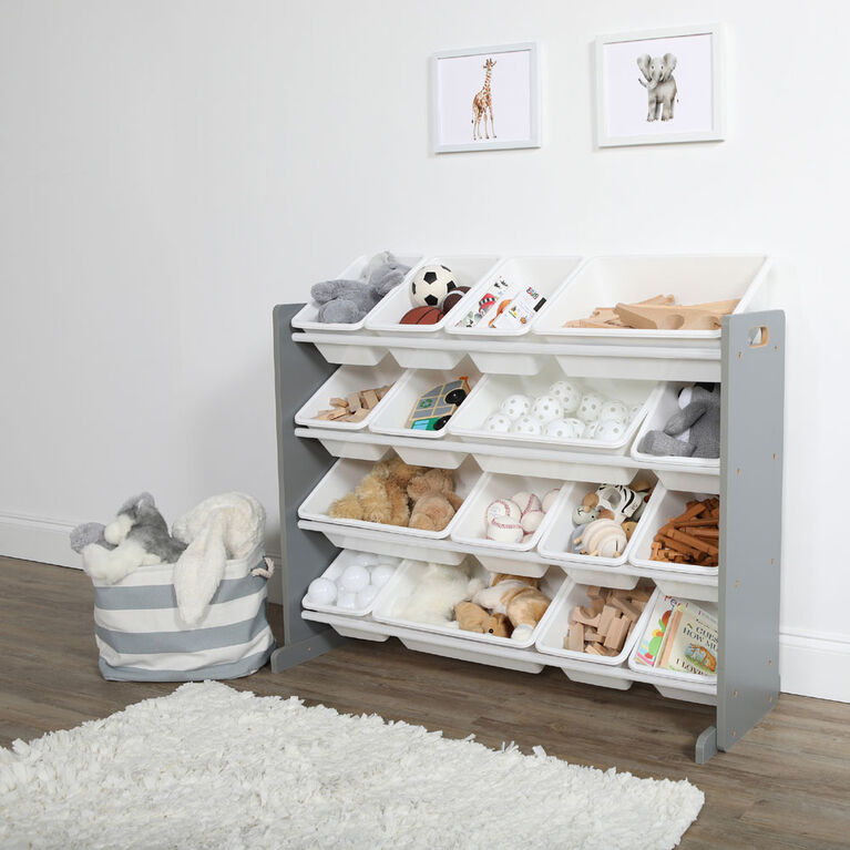 Toy Organizer with 16 Bins, Grey/White