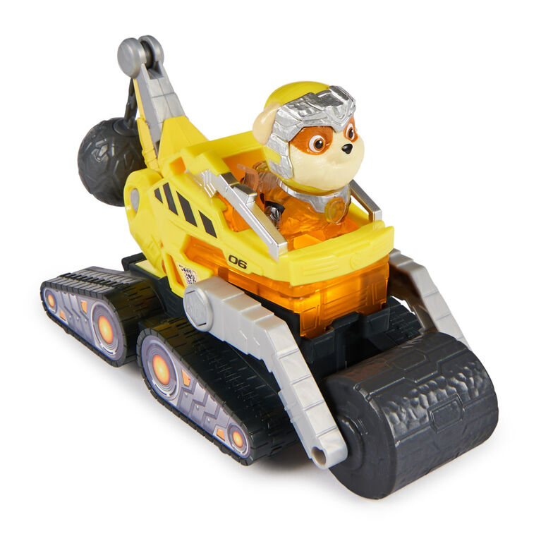 PAW Patrol: The Mighty Movie, Construction Toy Truck with Rubble Mighty Pups Action Figure, Lights and Sounds