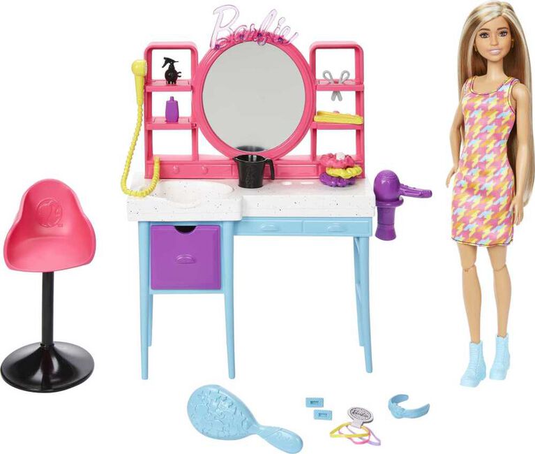 Barbie Doll and Hair Salon Playset, Color-Change Hair
