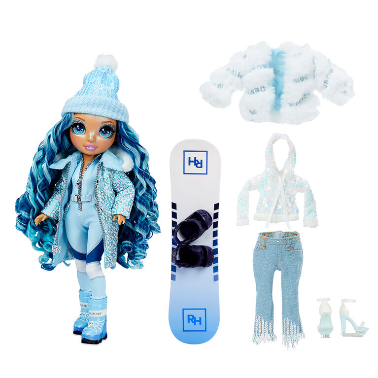 Rainbow High Winter Break Skyler Bradshaw - Blue Winter Break Fashion Doll and Playset with 2 complete doll outfits, Snowboard and Winter Doll Accessories