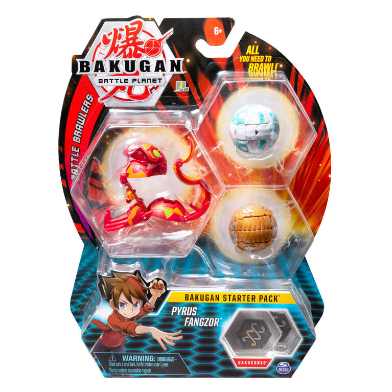 Bakugan Starter Pack 3-Pack, Pyrus Fangzor, Collectible Transforming Creatures