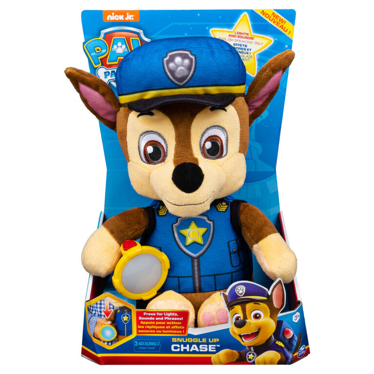 PAW Patrol, Peluche Chase à câliner avec lampe torche et effets